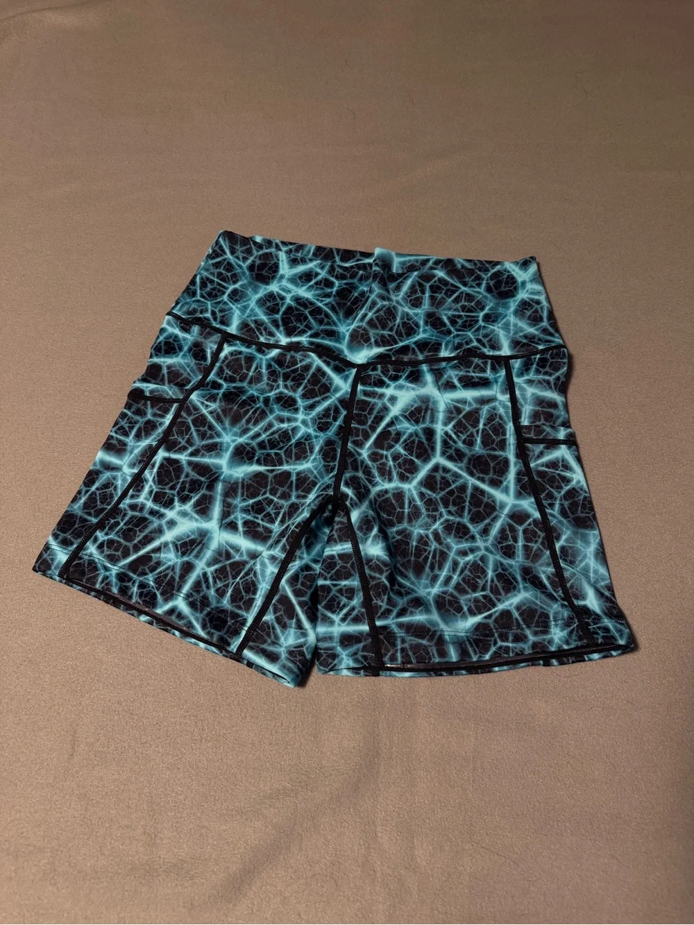 Size Small 5 in. High-Waist Black & Teal Printed Women’s Athletic Shorts